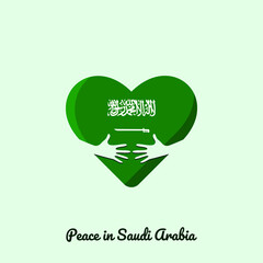 Peace in Saudi Arabia heart hug. Saudi Arabia heart with hugging arms vector illustration