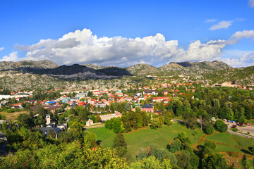 Fototapeta na wymiar Panorama of Cetinje in sunny day, Montenegro