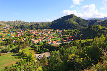 Fototapeta na wymiar Panorama of Cetinje in sunny day, Montenegro