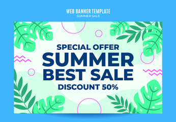 Happy Summer Sale Web Banner for Social Media Poster, banner, space area and background