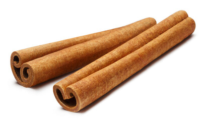 Two cinnamon sticks, isolated on white background