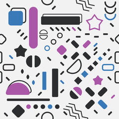 Stylish and beautiful memphis pattern. Vector with the most stunning memphis shapes in pink and blue.