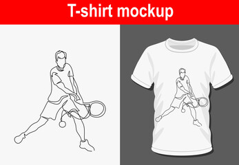 Graphic t-shirt design,Game of tennis player ,vector illustration for t-shirt.Continuous line
