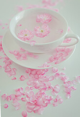 cup of tea with pink flowers