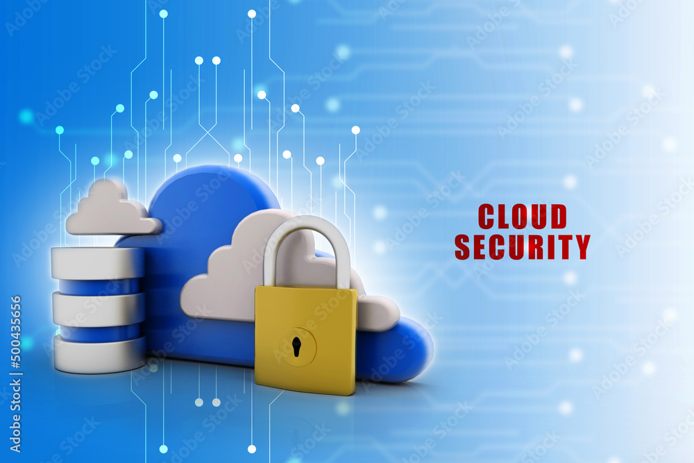 Poster 3d rendering cloud database with lock
