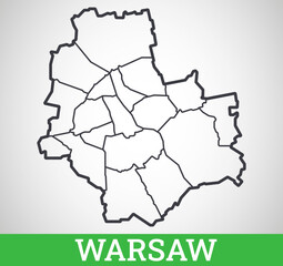 Simple outline map of Warsaw, Poland. Vector graphic illustration. - obrazy, fototapety, plakaty