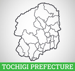 Simple outline map of Tochigi Prefecture, Japan. Vector graphic illustration.