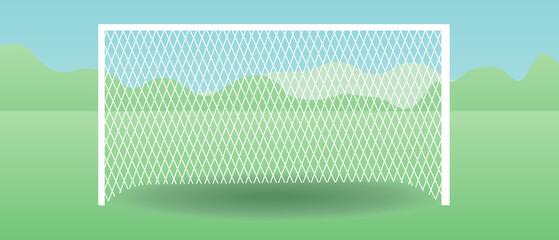 Football gates on field and lawn, copy space template, flat vector stock illustration and nobody
