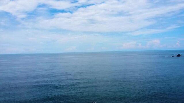 Aerial view shot of blue ocean and sky in the summer