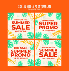 Happy Summer Sale Web Banner for Social Media Square Poster, banner, space area and background