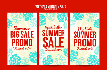 Happy Summer Sale Web Banner for Social Media Vertical Poster, banner, space area and background
