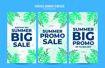 Happy Summer Sale Web Banner for Social Media Vertical Poster, banner, space area and background