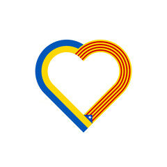 unity concept. heart ribbon icon of ukraine and catalan flags. vector illustration isolated on white background