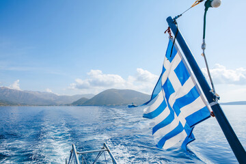 view from the sea boat at the lefkada island greece