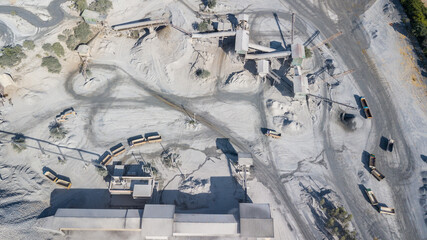 Aerial view cement plant and ready mix concrete, Plant for the production of cement and dry mortar for the construction industry, Crushing the stones for the cement production.