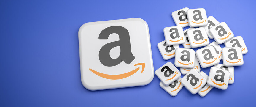 Amazon share split 20:1. One large tile with an Amazon log and 20 small tiles. Concept for a 20:1 share split.