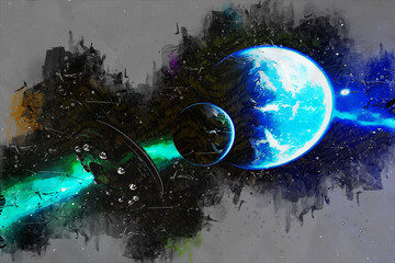 Artistic 3D  illustration of a science fiction scene © crimson