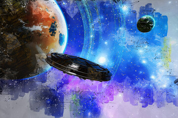 Artistic 3D  illustration of a science fiction scene © crimson