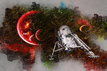 Artistic 3D  illustration of a science fiction scene © crimson