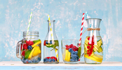 Fresh cool fruit infused water detox drink