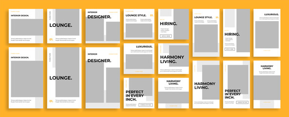 Templates pack for Instagram posts and stories, Facebook square, interior design and decoration, advertisement, sale, and business promotion theme with fresh design