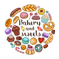 Bakery and sweets on a white background.