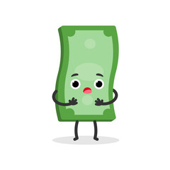 Scared money banknote. Vector flat cartoon character illustration.