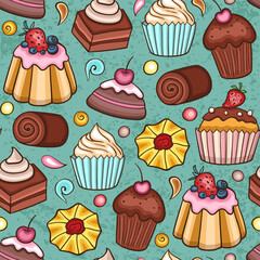 Seamless pattern with cupcakes