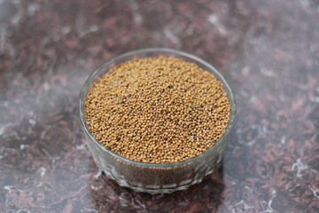 Mustard seeds in a glass bowl