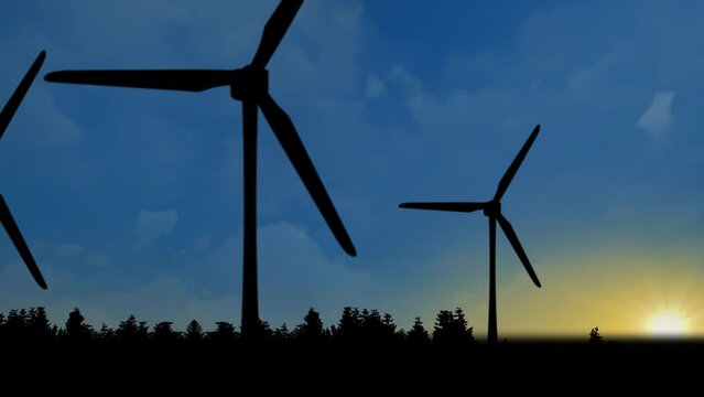 Futuristic Technology Save the planet seamless loop cycle animation of a clean green energy futuristic city. Wind turbines and solar panels. Global warming resources. Wind Turbines power.