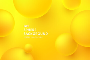 Abstract liquid fluid circles bright yellow color background. 3D sphere balls shape. Creative minimal bubble trendy gradient template for cover brochure, flyer, poster, banner web. Vector illustration