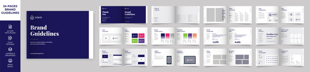 Landscape Brand Guideline Template, Simple style and modern layout Brand Style, Brand Book, Brand Identity, Brand Manual, Guide Book