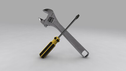 3d illustration. A beautiful view of  wrench tool on a gray gradient background.