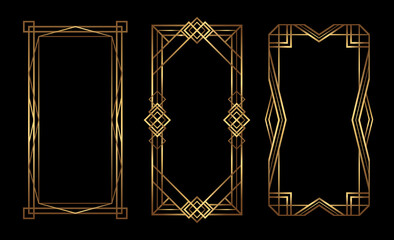 Gold vertical vector frames Art Deco style. Lux golden borders with empty place