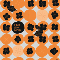 Seamless pattern. Colorful fruit pattern of fresh whole and sliced persimmon fruits. Vector illustration