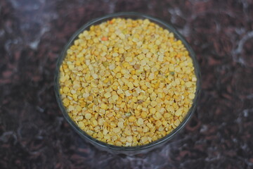 Lathyrus sativus, grass pea on a glass bowl