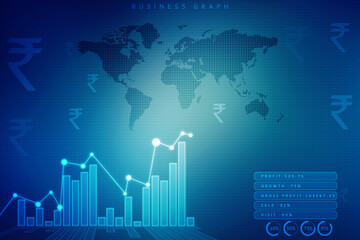 2d rendering Stock market online business concept. business Graph with indian rupee sign
