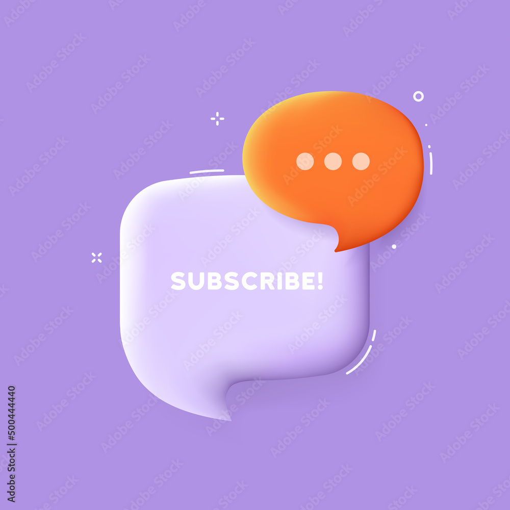 Poster subscribe. speech bubble with subscribe text. 3d illustration. pop art style. vector line icon for b
