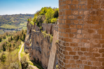 View of part of the cityscape from the historic center of Orvieto. Beautiful old street of the...