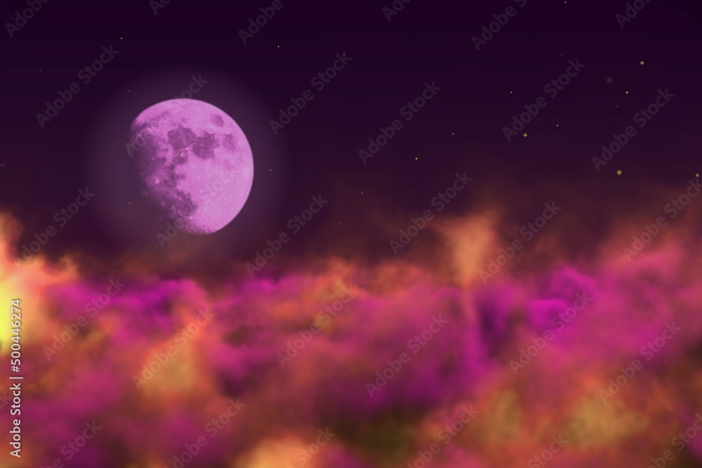 Wall mural mystery mist with moon with lights bokeh effect design abstract background for any purposes