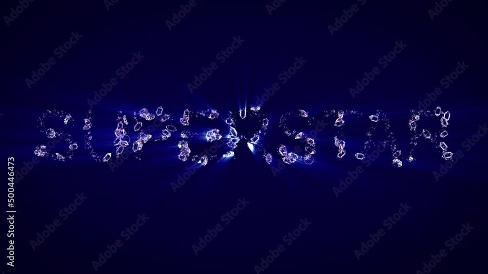 Poster superstar - text of diamonds with light rays, isolated - loop video