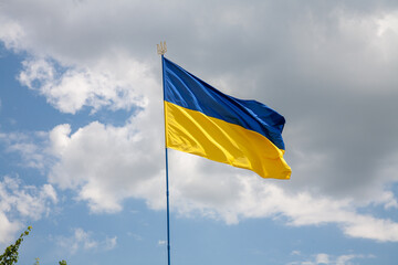 Large Ukrainian flag waving in the wind