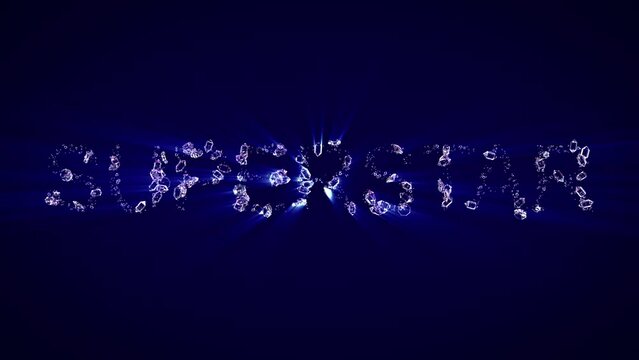 superstar - text of diamonds with light rays, isolated - loop video