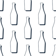 Martini bottles seamless pattern. Line art style. Outline image. Black and white repeat template. Party drinks concept. Illustration on white background. Flat design style for any purposes