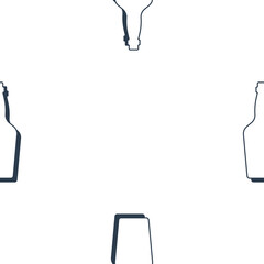 Whiskey bottles seamless pattern. Line art style. Outline image. Black and white repeat template. Party drinks concept. Illustration on white background. Flat design style for any purposes