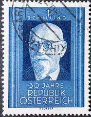 Austria - circa 1948: a postage stamp from Austria, showing a portrait of the State Chancellor of...