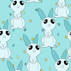 Seamless pattern with silhouette Easter rabbits on color background. Design for card, postcard, wallpaper, fabric, textile. Vector stock illustration. Cartoon style