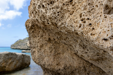 Coral rock at the shore of Playa Jeremi on the Caribbean island Curacao