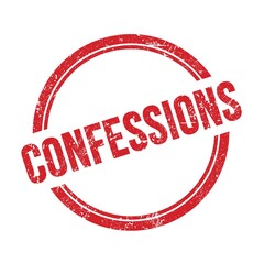 CONFESSIONS text written on red grungy round stamp.