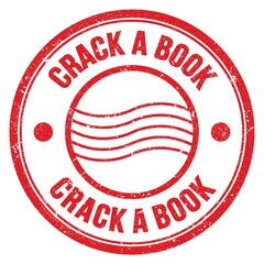 CRACK A BOOK text written on red round postal stamp sign